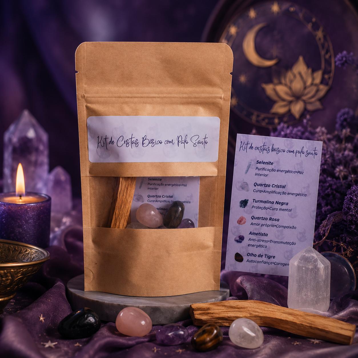 Kit de Cristais Básico com Palo Santo